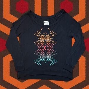 Billabong Vintage 2010s Women’s Black Multicolor Tribal Print Long-Sleeve Top